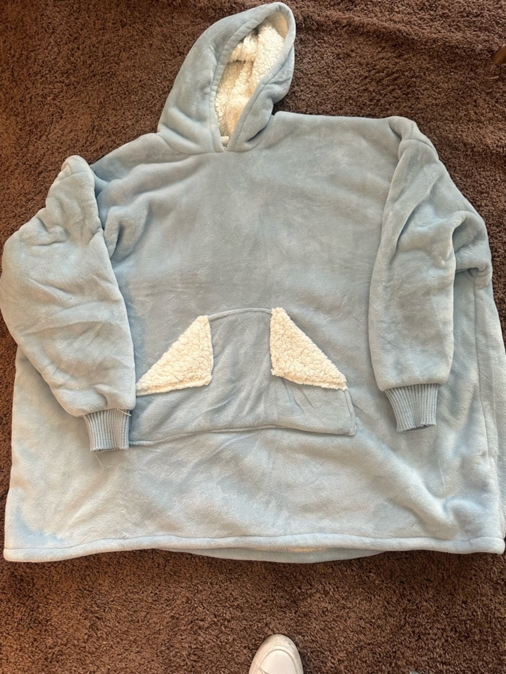 Cozy Plush Hooded Oversized Pullover - Light Blue